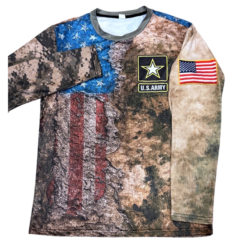 American Flag US Army Unbranded Long Sleeve Shirt Mens Medium Multicolor Camo